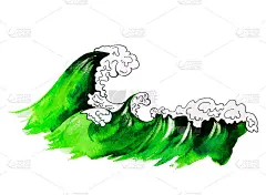 海浪高，手绘水彩插图