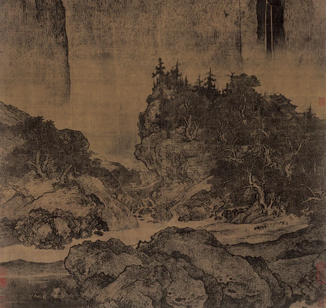 溪山行旅图 （局部） 范宽-花瓣网