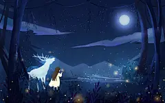 卡通二十四节气夜晚夏天唯美原创插画海报素材