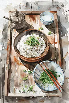 可口的海鲜木桶饭煲仔饭美食插画