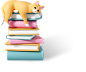 cat lying on books Illustration in PNG, SVG