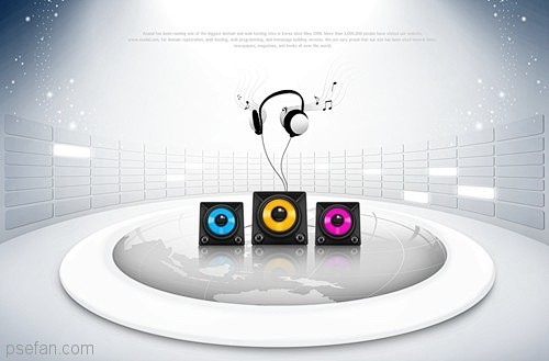 音乐主题海报 动感音响 耳机音符psd-...