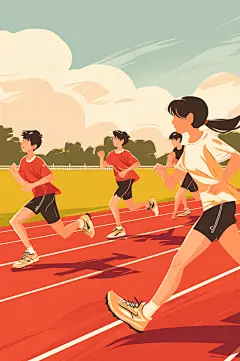 AI数字艺术扁平风校园运动会人物插画