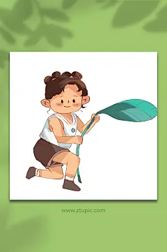 夏日夏季芭蕉叶大暑节气人物插画-众图网