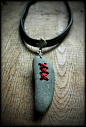 necklace, beach stones, drill holes through stone with dremel, lace design.