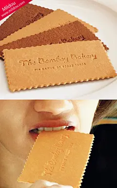 可以吃的名片。一家糕点店将饼干做成印有电话的名片，免费送给路人。