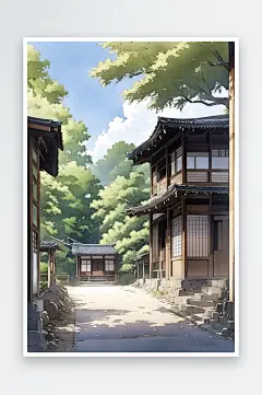 数字艺术插画风景画手绘淡彩插画城镇街景-众图网