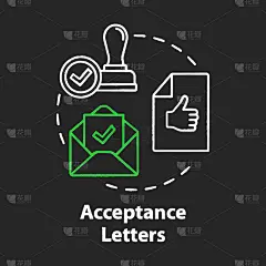 录取通知书粉笔概念图标。装有批准文件的信封。邮寄录取通知书。成功验证的想法。矢量孤立的黑板插图