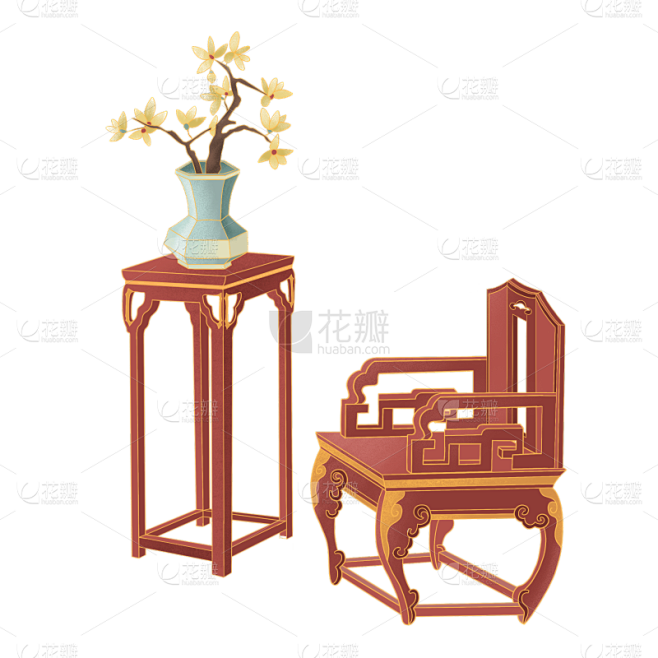 中国风-手绘明清家具贴纸-桌椅