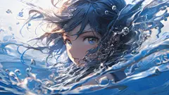 动漫女孩 水花 海浪 海洋之女 4k壁纸图片