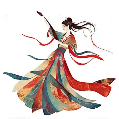 中国风敦煌风手挥琵琶的舞女高清模板免费下载-趣麦麦图