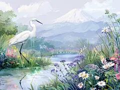 简约唯美白鹭插画素材图AI图
