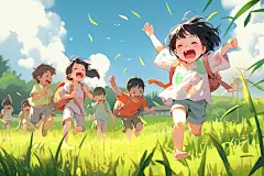玩耍小孩插画图片