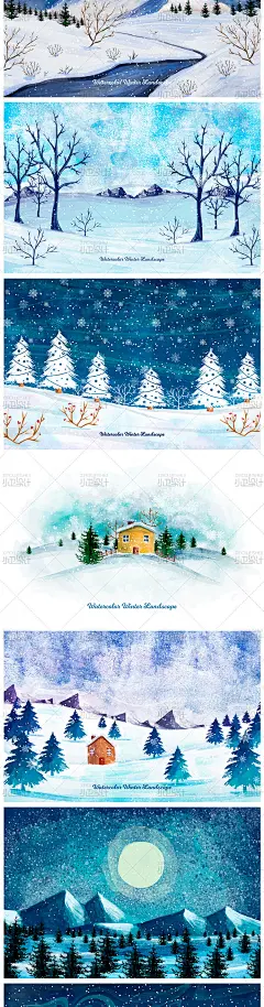 1G冬季风景山峰雪景森林高清背景图库插画插图ai矢量平面设计素材-淘宝网