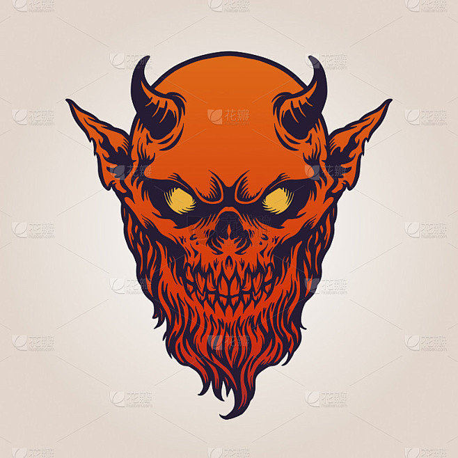 红色魔鬼撒旦角与胡子插图为您的工作标志，吉祥物商品t恤，贴纸和标签设计，海报，贺卡广告业务公司或品牌