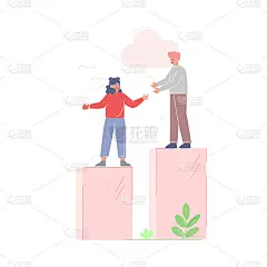 商人帮助他的女同事爬上柱中的柱，提升动机商业概念卡通矢量插图