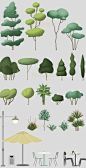小清新植物PS建筑景观效果图Ai矢量立面树拼贴插画风人植物ps素材