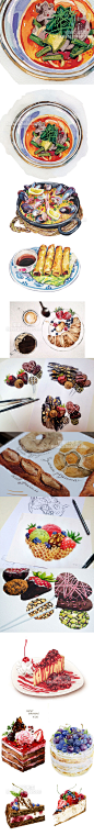 252 彩铅水彩绘画 插画师手绘稿 食物蛋糕甜点图 临摹素材图-淘宝网