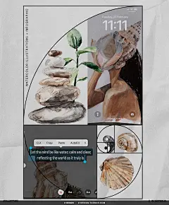 自然抽象艺术冥想水彩手绘人物插图插画png复古装饰拼贴图片素材