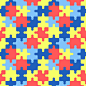 Vector autism puzzles pattern seamless background with colorful yellow blue and red puzzle pieces world autism awareness day april 2 vector illustration