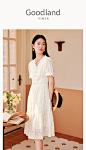 音儿美地女装2023夏季新款蕾丝花边v领盐缩面料连衣裙-tmall.com天猫