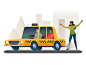 Leave behind cab city man woman vehicle vehicular car taxi affinity design character vector illustration