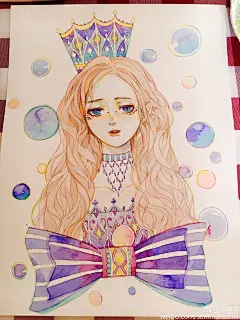 水彩画 手绘 插画 女孩 作者微博by 森眠子 小清新 少女心  花 童话 花花草草 步骤 教程 线稿 线条 水彩