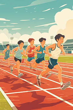 AI数字艺术扁平风校园运动会人物插画-众图网