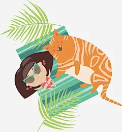 睡觉的女孩和猫咪矢量图高清素材 动物 卡通手绘 可爱 叶子 宠物 晒太阳 水彩 猫咪 矢量图 免抠png 设计图片 免费下载