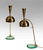 Roberto Rida: A Large Pair of Adjustable Brass and Vintage Glass Doppio Conetto Lamps | From a unique collection of antique and modern table lamps at http://www.1stdibs.com/furniture/lighting/table-lamps/: 