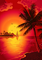 夕阳红海岛背景矢量图 风景 摄影照片 设计图片 免费下载 页面网页 平面电商 创意素材 png图片