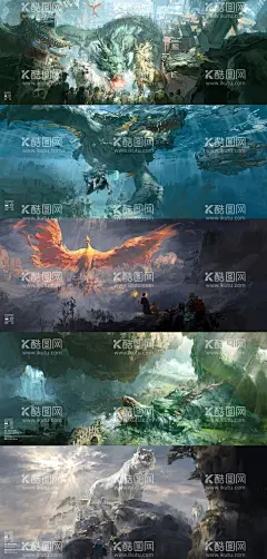 四象  - 源文件下载【酷图网】手机动漫,壁纸,XISION,大佬,壁纸桌面,青龙,白虎,朱雀,玄武,设计,