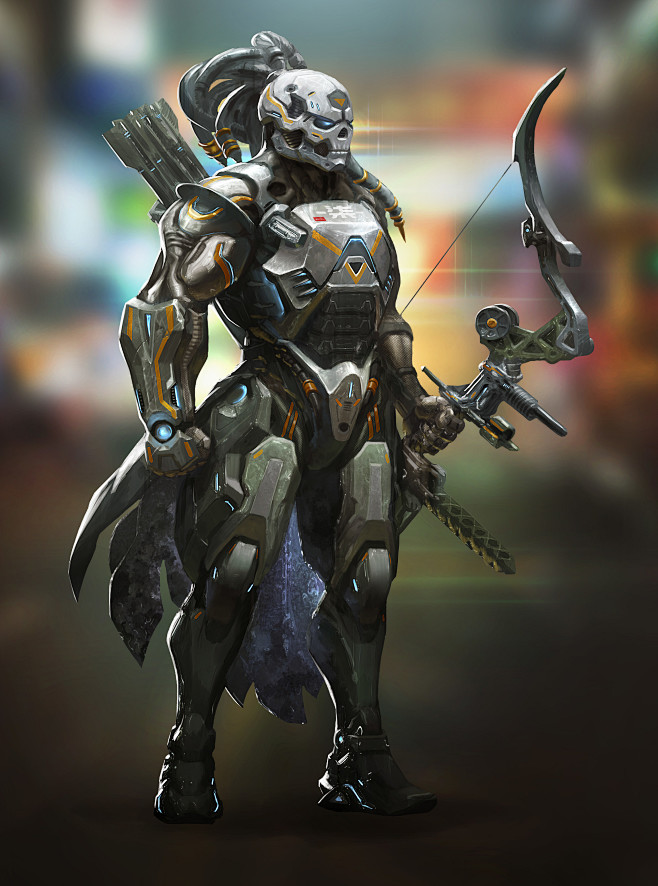 科幻机甲角色设计游戏美术spark重装甲半藏弓箭