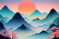 手绘国画国潮山水插画背景图