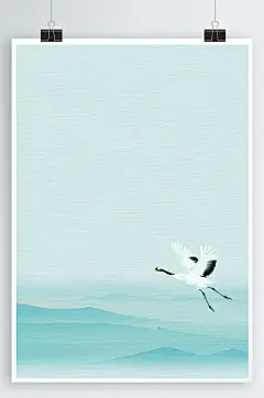 仙鹤手绘树叶海报