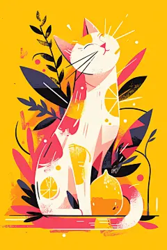 可爱卡通猫咪动植物插画素材