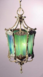 Blue Green Glass Lantern.: 