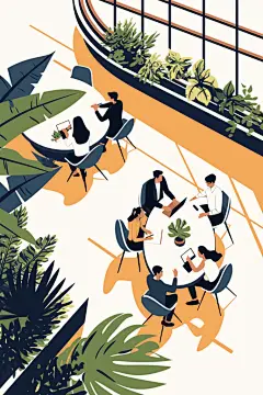 扁平风商务办公手绘作品