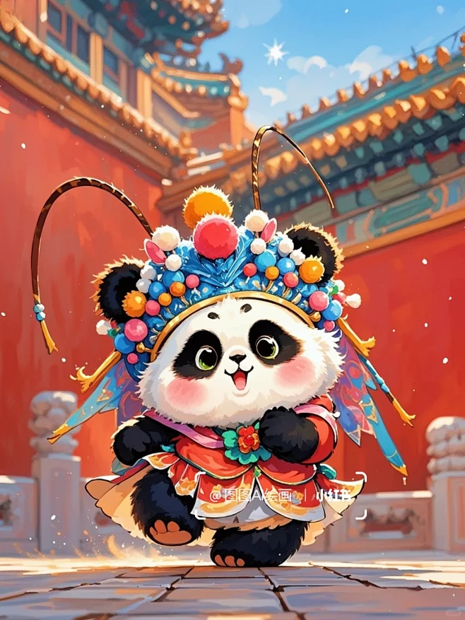 Q版京剧熊猫国潮插画 - 小红书