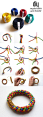 多彩五股绳子编织圆环形时尚手镯手绳图片教程