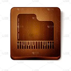 棕色大钢琴图标孤立在白色背景。乐器。木制方形按钮。矢量图