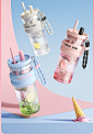 face水杯2024新款女便携办公室tritan高颜值夏天大容量带吸管杯子-tmall.com天猫