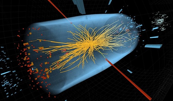 粒子在对撞机里相撞场景的模拟图，由 C....