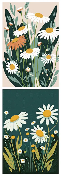 手绘白色洋甘菊插图春天植物花簇花朵菊花插画背景矢量素材AI (1)