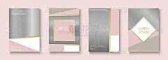时尚小册子集，金属设计与几何形状。创意海报，横幅，模板，卡片，封面