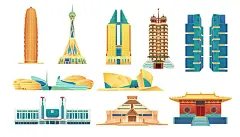 河南郑州地标建筑矢量插画图片下载