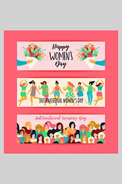 粉色三格三八妇女节人物插画