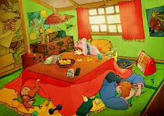 迷人的温暖。享受被炉的插画特辑 : “被炉”是在盖着被子的桌子里装着电热线温暖腿部的工具。即使没有其他取暖工具，只要有被炉就可以幸福地度过寒冬了……。相信很多人都会迷上被炉吧。在桌上放上橘子、茶水和电视遥控器就万事俱备了！　这种懒惰的度日方式正在引诱你哦。今天，就为大家送上描绘了一旦进去就再也出不来的“被炉”的插画作品特辑。快来看看吧。