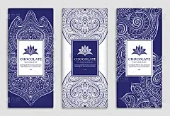 白蓝相间的复古巧克力棒包装设计。向量豪华模板与装饰元素。可用于背景和壁纸。非常适合食品和饮料包装类型