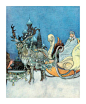 这张8 x 10的现代版画展示了一位俄罗斯公主坐在由巨大驯鹿绘制的雪橇上的图像。 雪橇上挂着缰绳